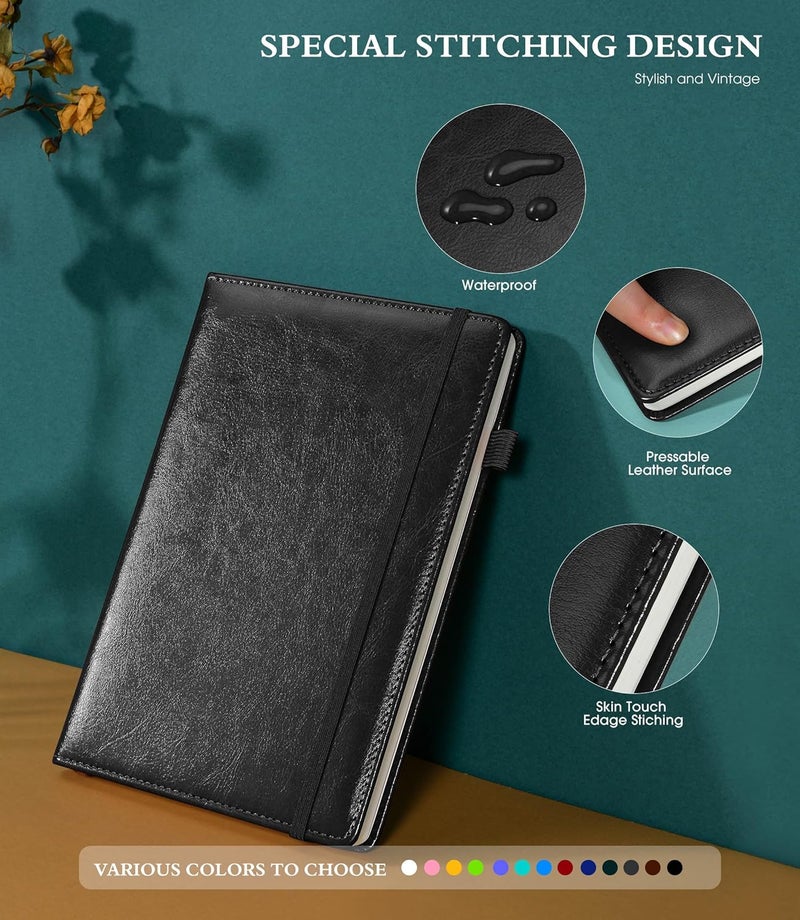 Ansopu Lined Journal Notebook for Writing, A5 100 GSM Thick Paper, Leather Hardcover Journal for Woman Men, Travel Journal Diary 160 Pages(5.75'' X 8.38'' Black) - Image 3